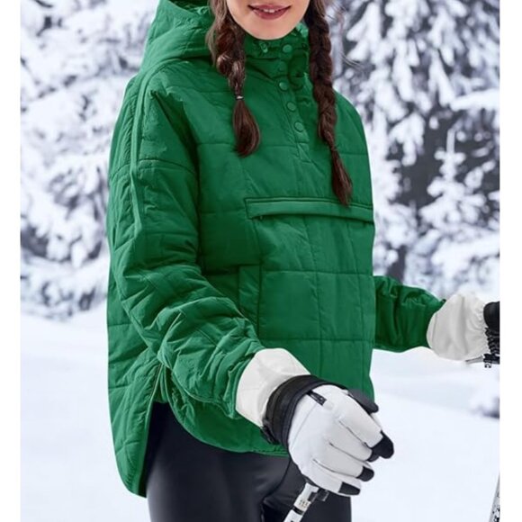 NEW Qulited Puffer Lightweight Pullover Hooded Green Coat XXL - Picture 2 of 12